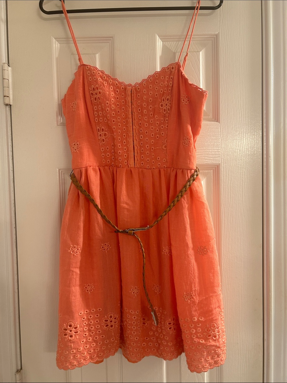 Junior Coral Eyelet Sundress with Braided Belt Size 7
